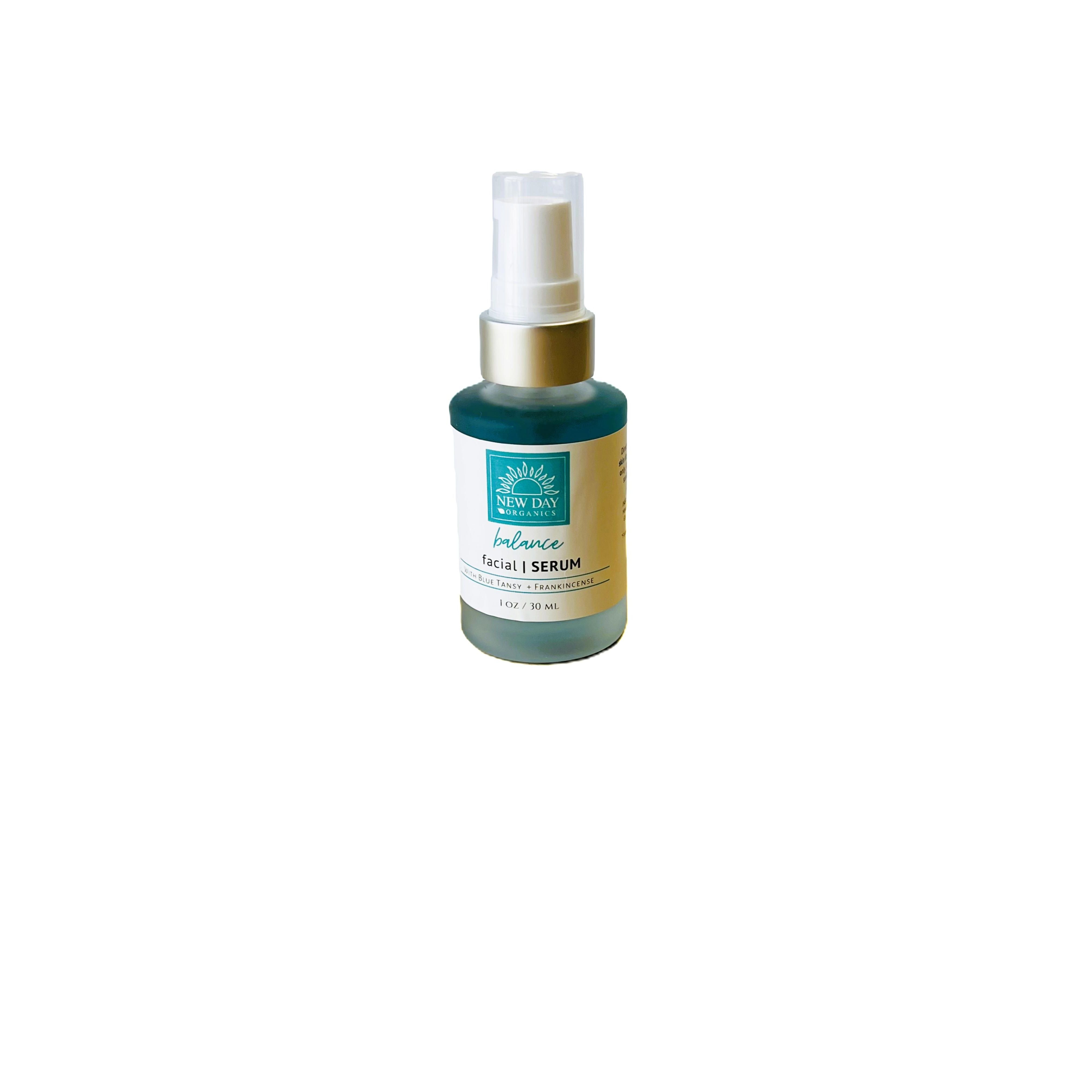 Facial serum bottle with a white background