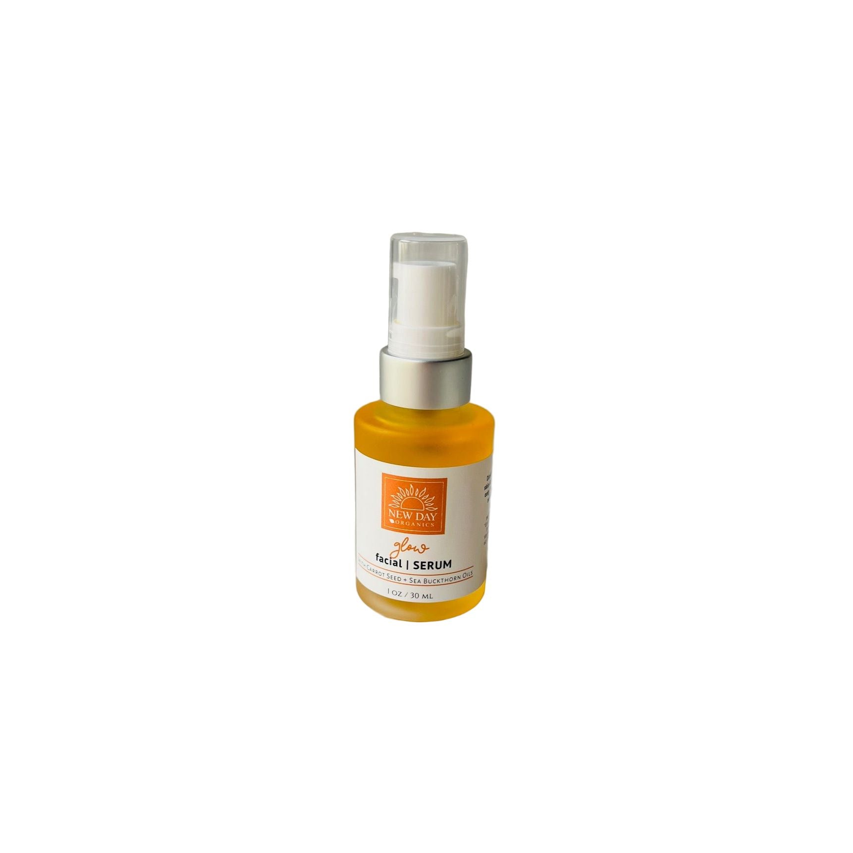Skincare serum bottle with pump on a white background